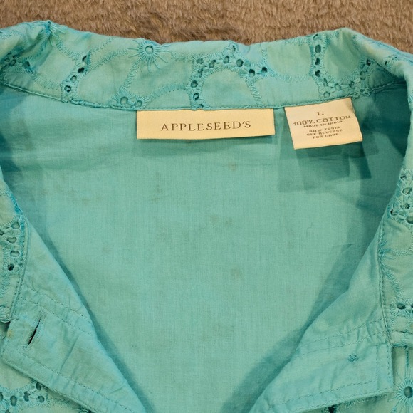 Appleseed's Women Turquoise Teal Eyelet Cotton Button Front Jacket Large RN76915 - Picture 10 of 10